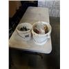 Image 1 : 2 PAILS OF TOOL HANGING BRACKETS AND HARDWARE, BRASS FAUCETS, SPIKES