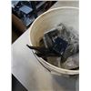 Image 8 : 2 PAILS OF TOOL HANGING BRACKETS AND HARDWARE, BRASS FAUCETS, SPIKES