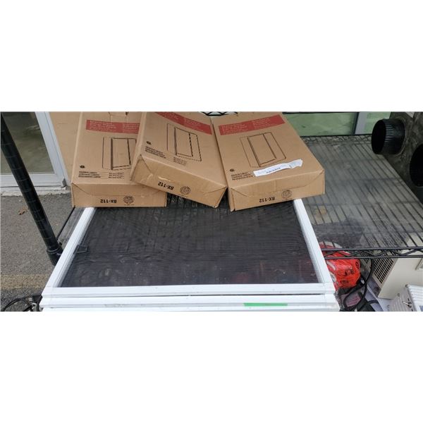 4 MESH 21" X 32" WINDOW SCREENS AND  3 NEW SURFACE ADAPTER FRAMES