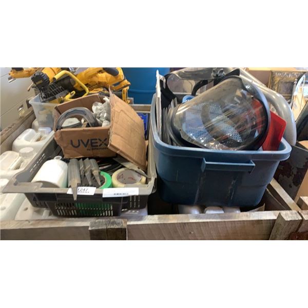 2 BINS OF FILES, PARTS TRAYS, COUPLERS AND FACEMASKS