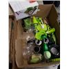 Image 4 : BOX AND TRAY OF TABLE CLOTHS, SALAD BOWL, FOOD SLICERS