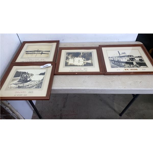 4 FRAMED BOAT PRINTS BY WINDSOR STUDIOS ONWARD 1865, TELEPHONE 1892, WM IRVING 1894 AND WILSON G HUN