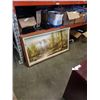 Image 1 : PAINTING ON CANVAS 53 X 29 INCHES AND GLASS VASE 21 INCHES TALL