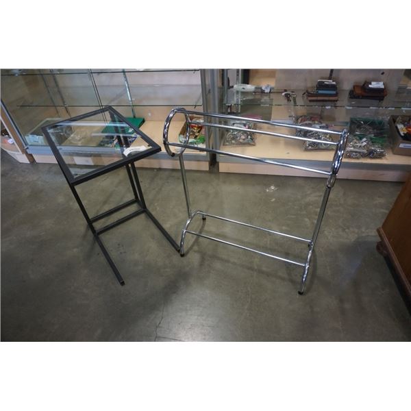 CHROME TOWEL RACK AND GLASSTOP ENDTABLE