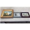 Image 1 : FRAMED OIL ON BOARD FOREST AREA BY J. COX AND 2 SMALL WATERCOLORS EST 1900