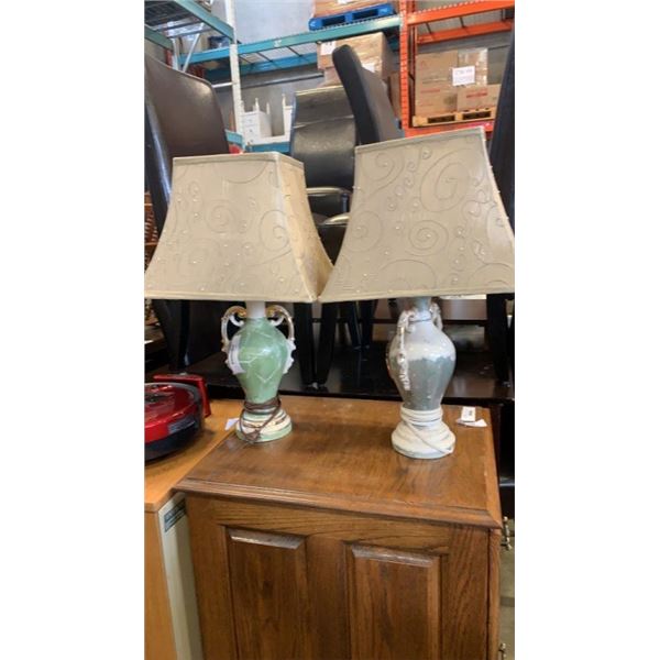 PAIR OF HAND PAINTED TABLE LAMPS WITH SHADES