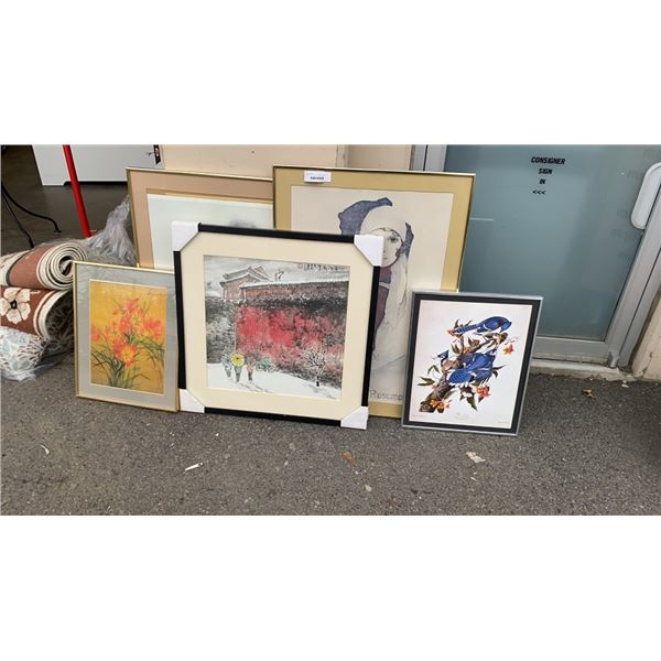 EASTERN PRINT AND 4 FRAMED PRINTS