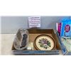 Image 2 : 2 TRAYS AND BRIEFCASE - CRYSTAL CANDY DISH, POLYESTER CORE THREAD, FRAMED PETIT POINT AND PEN SET, B
