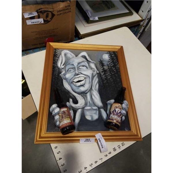 3D BEER PAINTED ADVERT FRAMED AND SIGNED PJW