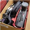 Image 2 : TOTE AND BOX OF CAMERA EQUIPMENT AND SUPPLIES