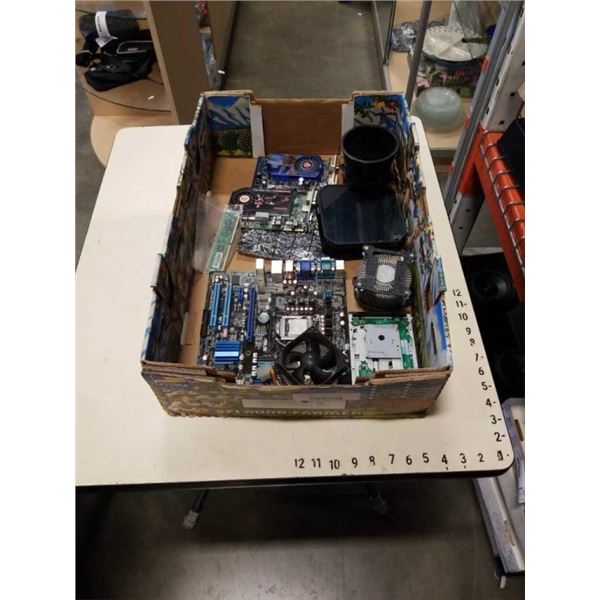 TRAY OF COMPUTER PARTS INCLUDING GRAPHICS CARDS