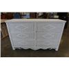 Image 1 : WHITE WICKER 6 DRAWER DRESSER W/ MIRROR AND HEADBOARD