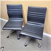 Image 1 : 2 CHROME AND BLACK LEATHER LOOK ROLLING OFFICE CHAIRS