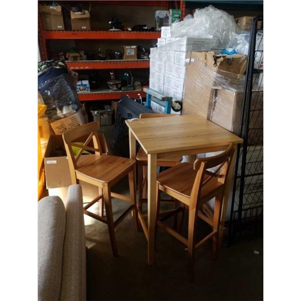 BAR HEIGHT TABLE WITH 3 BAR STOOLS