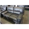 Image 1 : BRAND NEW GREY AIR LEATHER LOVE SEAT RECLINER W/ MEMORY FOAM AND LUMBAR SUPPORT - RETAIL $2199