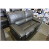 Image 2 : BRAND NEW GREY AIR LEATHER LOVE SEAT RECLINER W/ MEMORY FOAM AND LUMBAR SUPPORT - RETAIL $2199