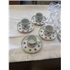 Image 2 : 6 DEMI TASSE CHINA CUPS AND SAUCERS AND GLASS CANDLESTICKS