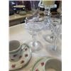 Image 8 : 6 DEMI TASSE CHINA CUPS AND SAUCERS AND GLASS CANDLESTICKS