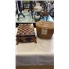 Image 1 : WOOD CHESS SET WITH PIECES AND WOVEN WICKER BASKET