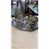 Image 2 : SIVLER PLATE CREAM AND SUGARS ON PLATTERS AND PLATED CUTLERY