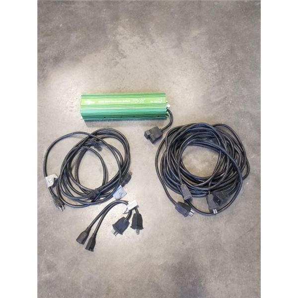 ULTRA GROW 1000W ELECTRONIC BALLAST FOR GROW LAMP WITH 4 POWER CABLES AND CONVERSION PLUGS