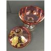 Image 2 : Vintage Bohemia Cranberry Cut to Clear 7" Vase & Lidded Candy Dish