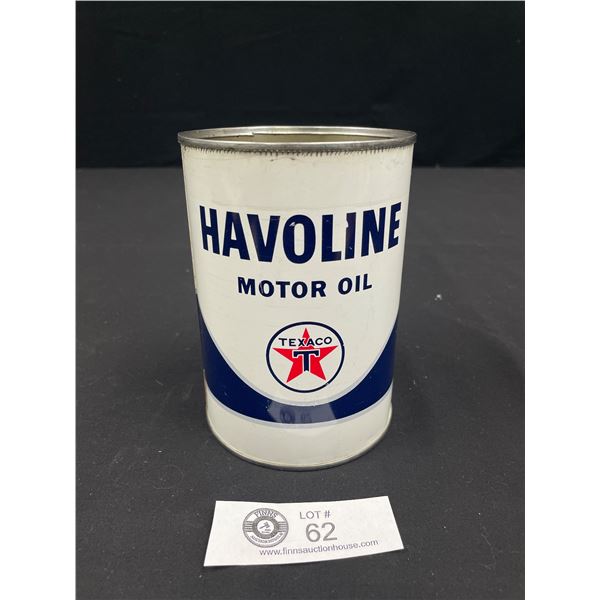 Havoline Motor Oil Tin Texaco T Circa 1962 One US Quart