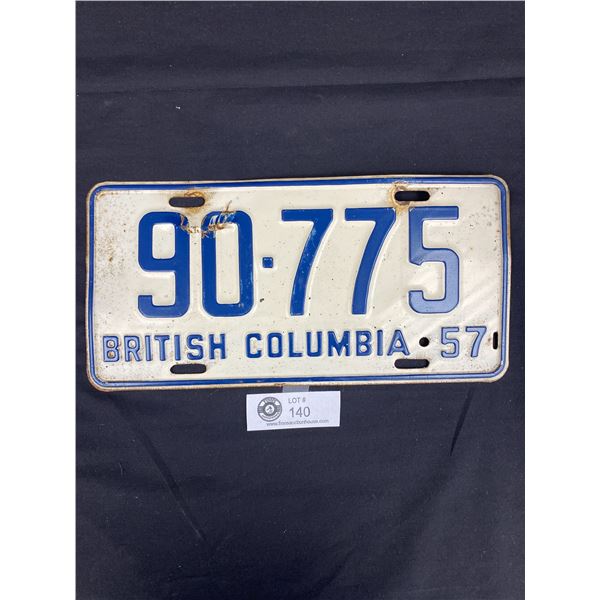 BC 1957 Vintage Collectible License Plate