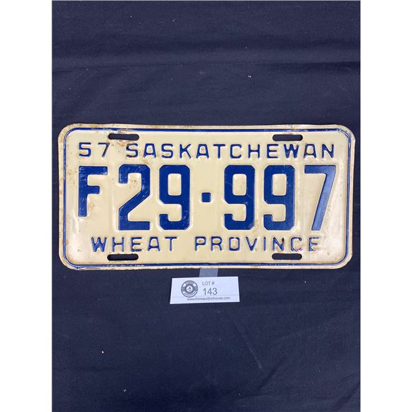 1957 Saskatchewan Vintage Collectible License Plate