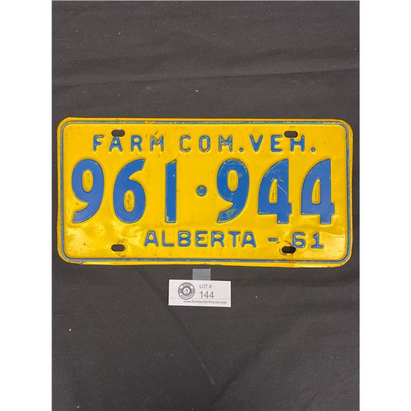 Farm Commercial Vehicle 1961 Alberta Vintage Collectible License Plate