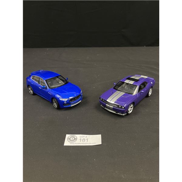 Lot of 2 Collectible Die Cast Cars - 1:24 Scale Dodge Challenger SRT and Maserati Levante