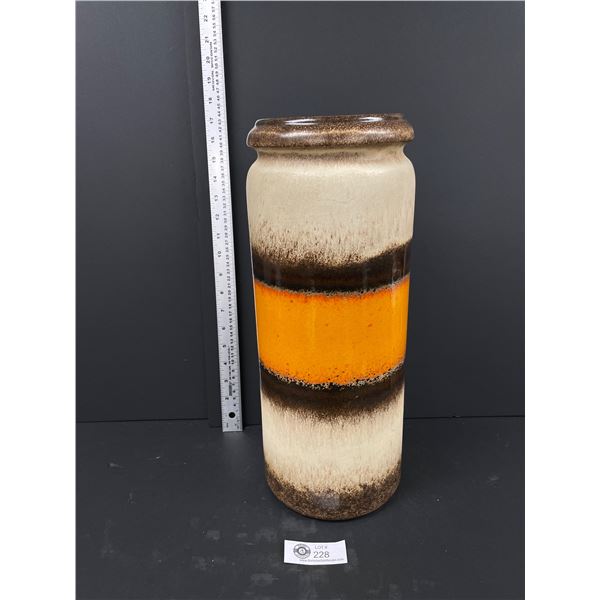 Chocolate Brown, Orange and Cream Vase, 16  MCM Stamped and Numbered West Germany