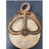 Image 2 : Antique Cast Iron and Wood Wheel Farm Pulley - 9 x 6"