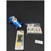 Image 1 : Budkins Blue Retro Racer, 5 Boxed Antique Cars and Packaged 4 x 4 Toy Truck