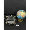 Image 1 : Vintage World Globe with Flower Framed Antique Made in England Mirror