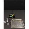 Image 1 : Large Sterling Serving Tray, Square Glass Vase and Hard Cover Book - The Architecture of Arthur Eric