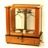 Image 1 : Set of gold balance scales in wood and glass case
