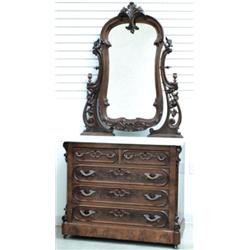 Victorian walnut open carved marble top dresser