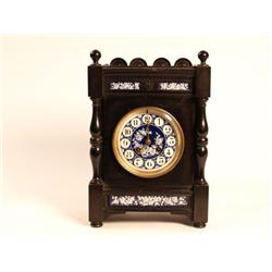 Ebonized wood bracket clock with blue porcelain