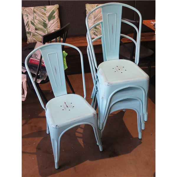 Qty 4 Blue Patina Stacking Chairs