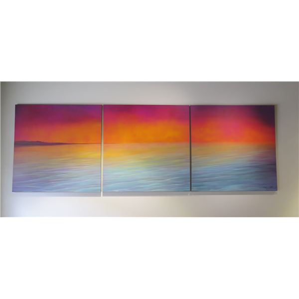 Large 3 Panel Kailua Sunset Artwork Signed by Kristie Kosmides - Each Panel 5'x5'