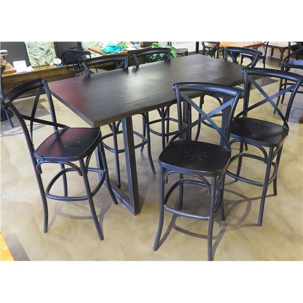 RH Restoration Hardware Wooden Table 72"x40"x42"H & 6 Stools  20"x17"x40"H