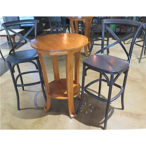 Round Wooden Pub Table from Bali Boo & 2 Stools w/ Foot Rests 20 x17 x40 H