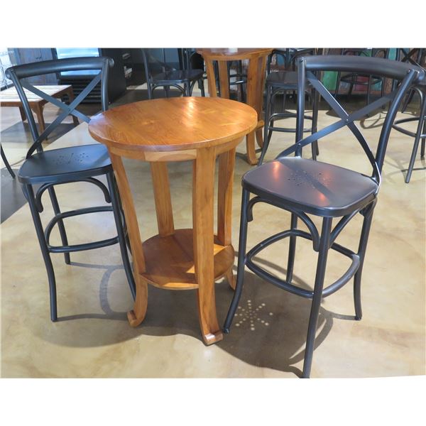 Round Wooden Pub Table from Bali Boo & 2 Stools w/ Foot Rests 20"x17"x40"H