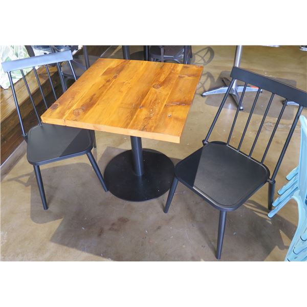 Custom Recycled Wood Table 30"x30" w/ RH Base & 2 Chairs 18"x18"x34"H