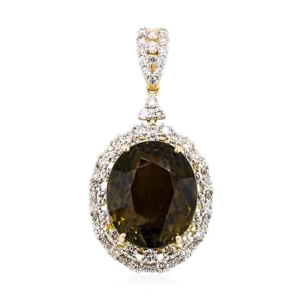 48.13 ctw Oval Mixed Yellow Tourmaline And Round Brilliant Cut Diamond Pendant -