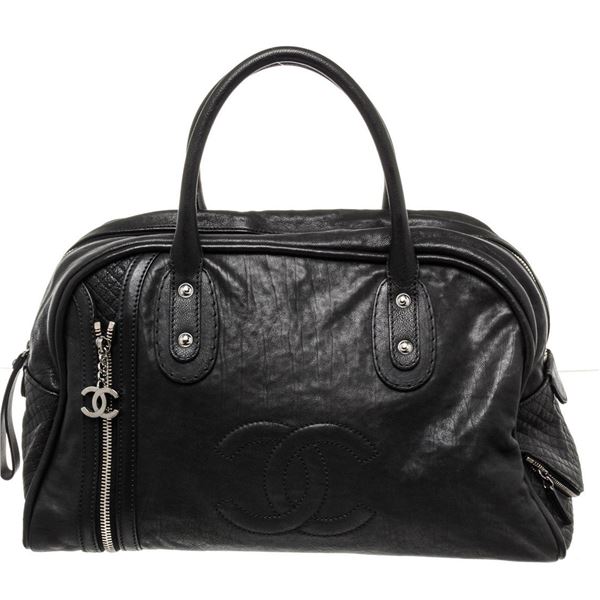 Chanel Black Leather Large CC Boston Bag