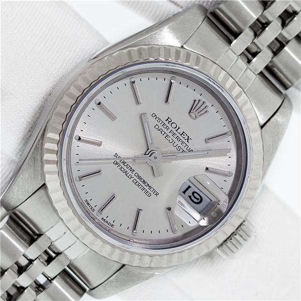 Rolex Stainless Steel Silver Oyster Perpetual Datejust With Rolex Box & Booklets