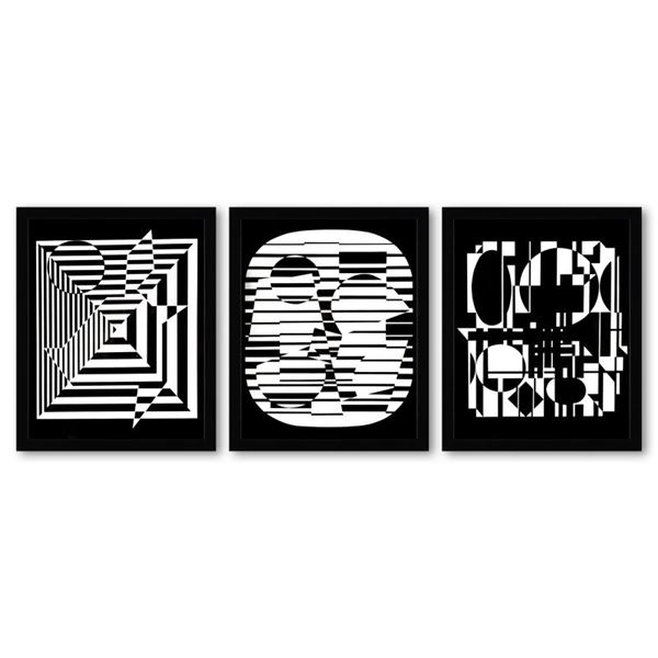 Zeta, Yablapour-II, et Anadyr de la serie Lineaires (Triptych) by Vasarely (1908