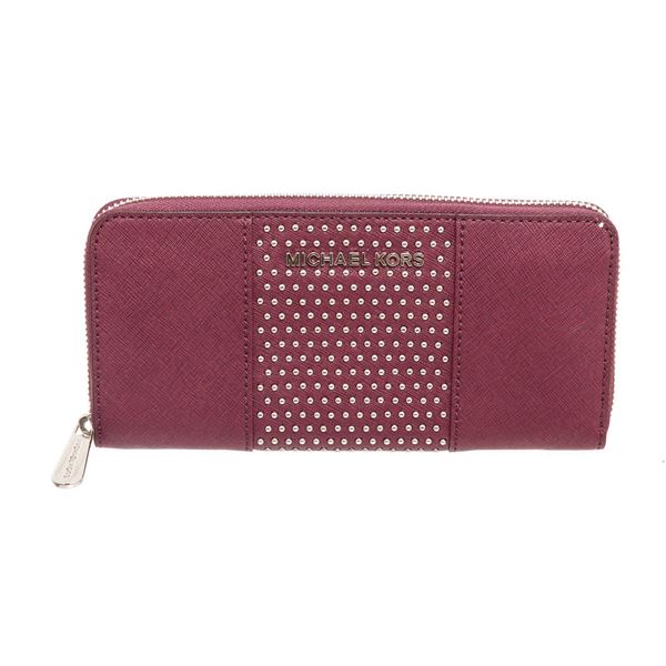 Michael Kors Purple Studded Leather Jet Set Continental Zippy Wallet